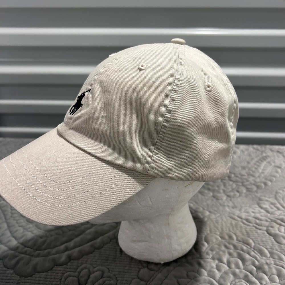 Polo Ralph Lauren Mens Beige Cotton Twill Baseball Cap Leather Strap Hat OS